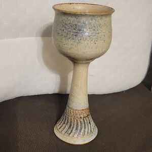 Elegant Ceramic Goblet in Beige and Gray